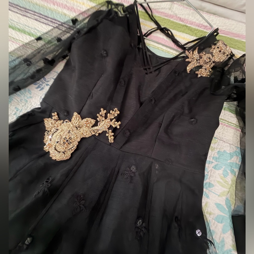Pakistani Designer Black Dress Gown with Gold Accents - Picture 11 of 16